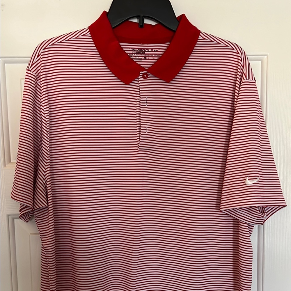 Nike Golf Men's Red Striped Polo Shirt XL Dri-fit
